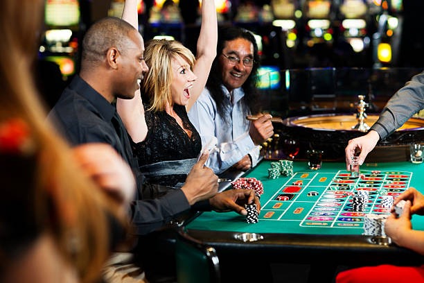Live roulette wheel spinning in a studio